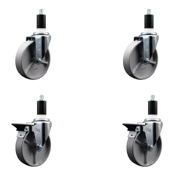 Service Caster 5'' Semi Steel Wheel Swivel 1-3/8'' Expanding Stem Caster Set 2 Brakes, 4PK SCC-EX20S515-SSR-2-PLB-2-138 - main
